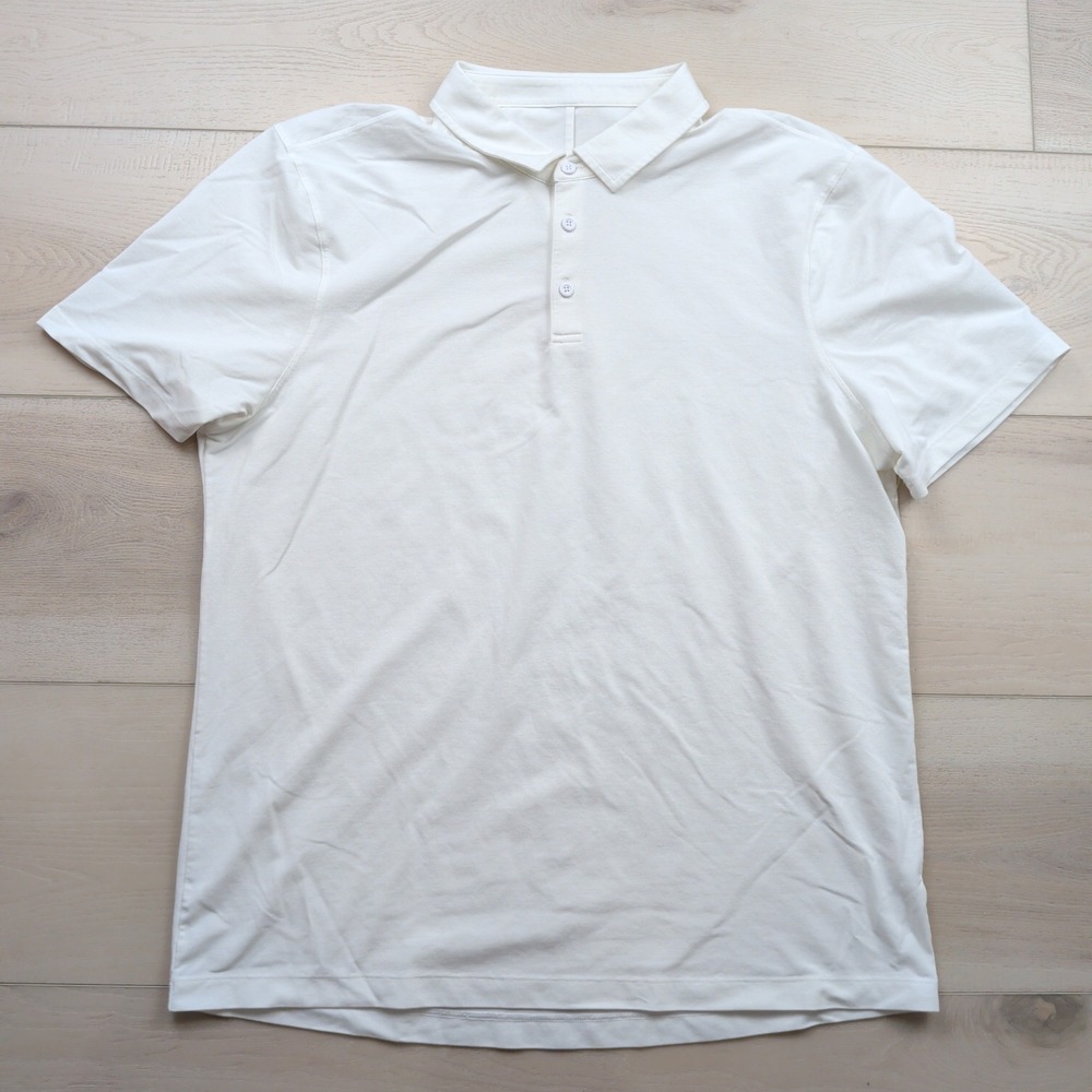 Lululemon Tech Pique Polo Shirt Mens L Short Sleeve White Golf Activewear 5641